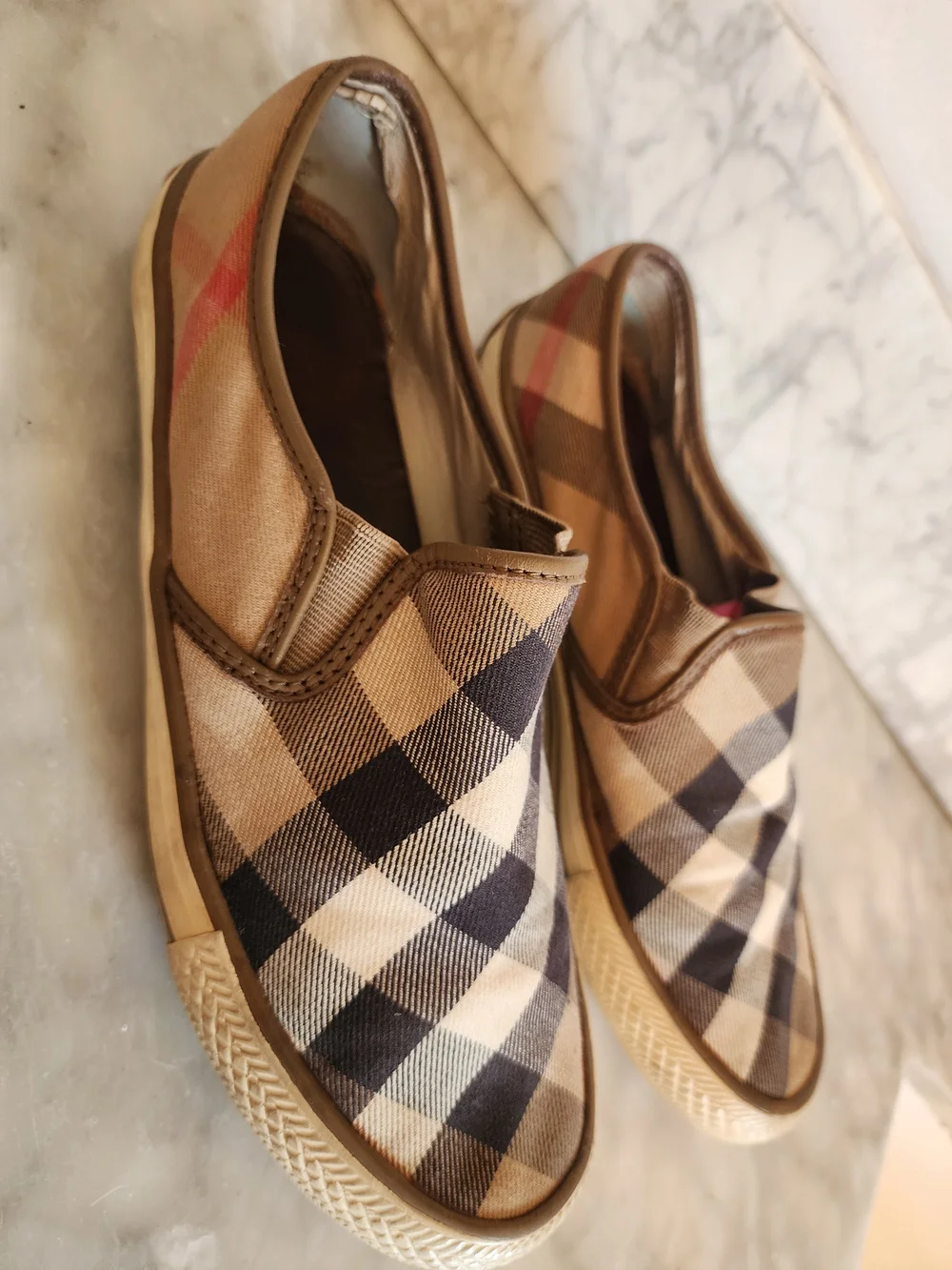 Burberry Plaid Slip-On Canvas Men’s Shoes - Brown/Black